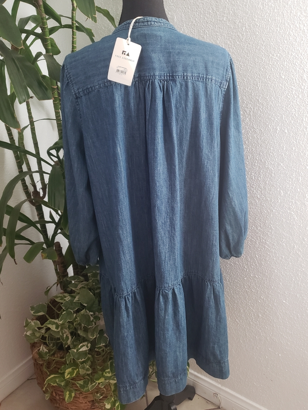 Free Assembly Relaxed Blue Denim-Style Long Sleeve Tunic Dress Size XXL - Picture 3 of 11